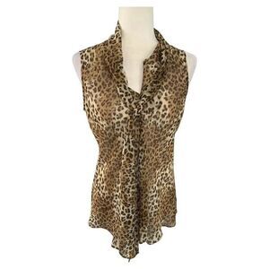 donna moore womens brown leopard print v neck sheer tank top blouse small medium